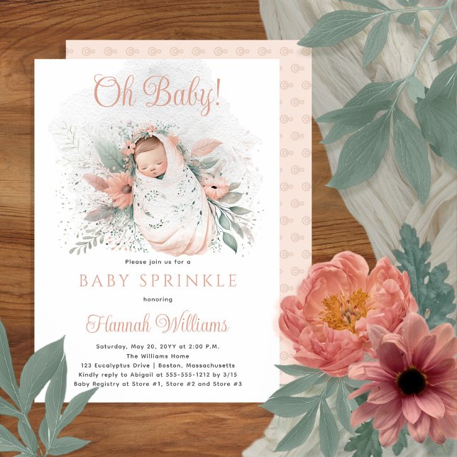 Invitación Dulce Agachado Oh Bebé Chica Floral Bebé Sprinkle (Subido por el creador)