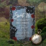 Invitación Dulce Alicia 16 en el país de las maravillas Dusty<br><div class="desc">Dulce 16 Alicia en el país de las maravillas Dusty Blue Barn Wood Invitaciones de cumpleaños.</div>