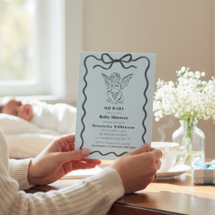 Invitación Dulce ángel bebé azul rayado Baby Shower
