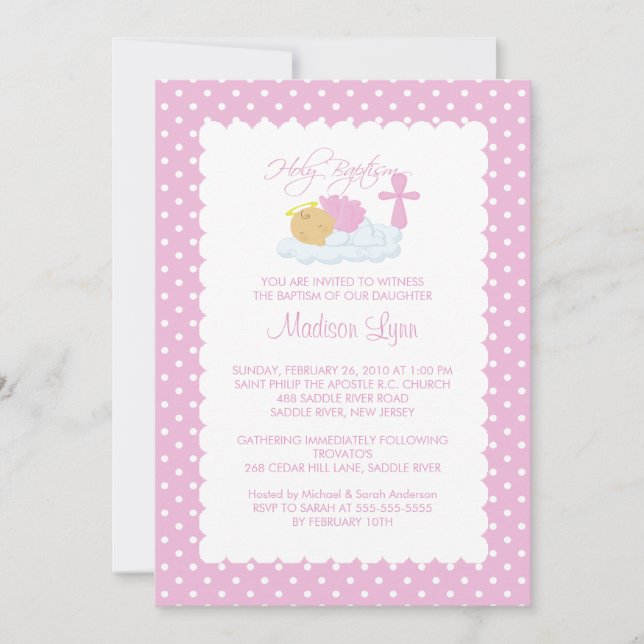 Invitación Dulce Angel Bebé Chica y Baptismo Cruzado Invitaci (Anverso)