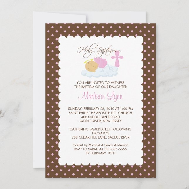 Invitación Dulce Angel Bebé Chica y Baptismo Cruzado Invitaci (Anverso)