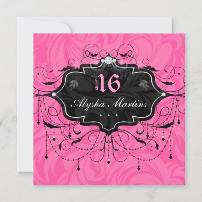 Invitación Dulce araña de joyas de cumpleaños marco PInk (Anverso)