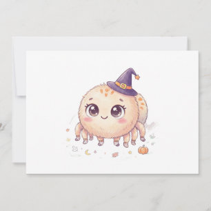 Invitación Dulce araña esponjosa de Halloween con sombrero de
