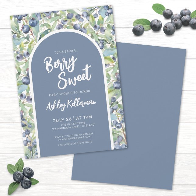 Invitación Dulce Arándano Fiesta de Bienvenida para el Bebe (Blueberry Berry Sweet Baby Shower Invitation)