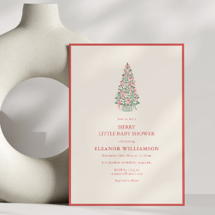 Invitación Dulce árbol de Navidad en cuadros rojos Baby Showe