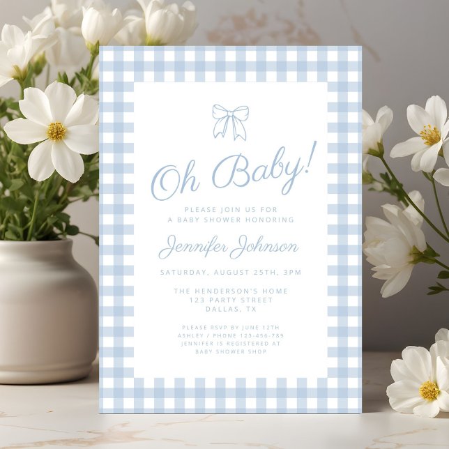 Invitación Dulce Arco Azul Coqueta Chica Ducha de Bebé (Cute Blue Coquette Bow Boy Baby Shower Invitation)