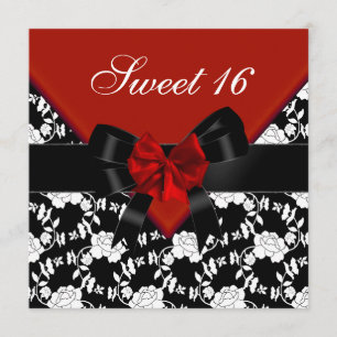 Invitación Dulce arco floral blanco negro rojo de 16