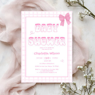 Invitación Dulce Arco Rosa Pastel Cuadros Baby Shower