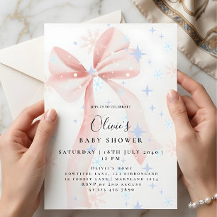 Invitación Dulce Arco Rosa y Copos de Nieve Baby Shower