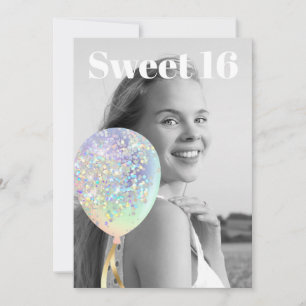 Invitación ~* Dulce arcoiris 16 globo de FOTO AP29 Cumpleaños