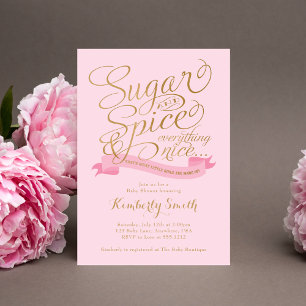 Invitación Dulce Azúcar Rosa y Especias Niña Bebé Baño