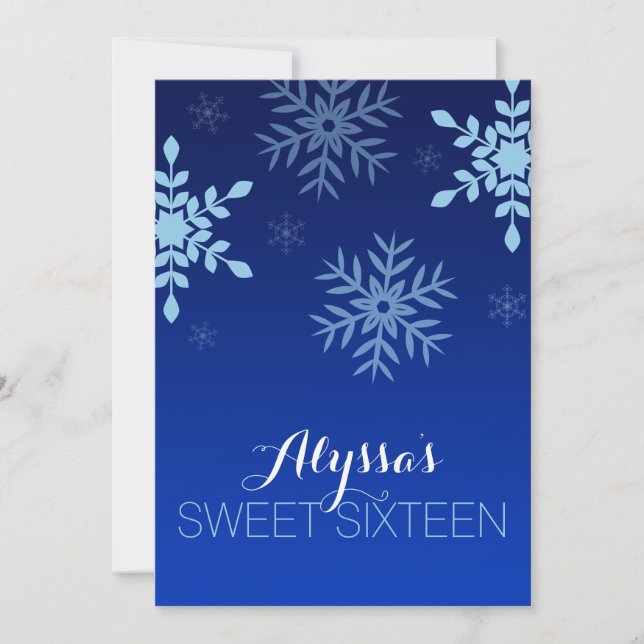 Invitación Dulce azul 16 de los copos de nieve del país de (Anverso)