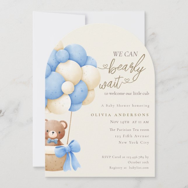 Invitación Dulce Azul Apenas Podemos Esperar Fiesta de Bebé (Anverso)