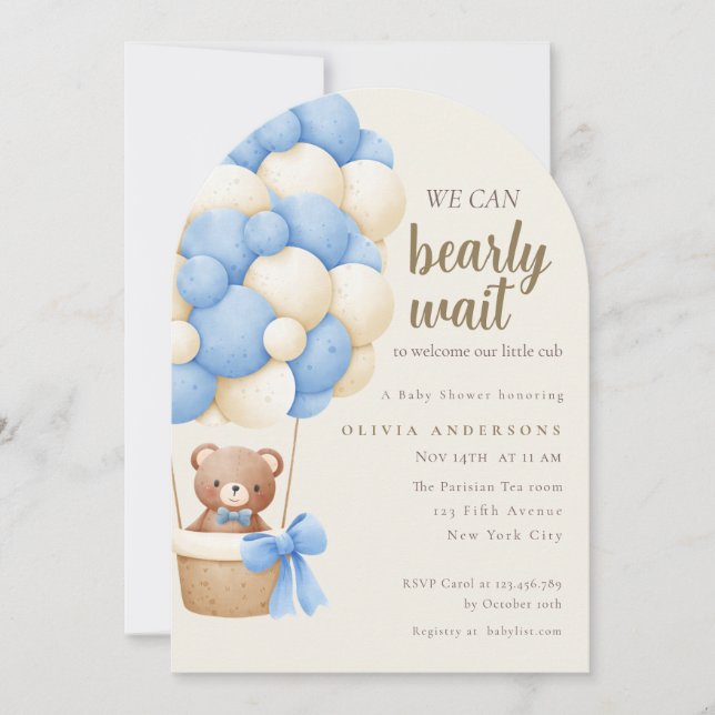 Invitación Dulce Azul Apenas Podemos Esperar Fiesta de Bebé (Anverso)