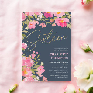 Invitación Dulce azul bucal rosa pintado romántico 16