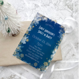 Invitación Dulce azul de oro plateado de invierno 16 cumpleañ