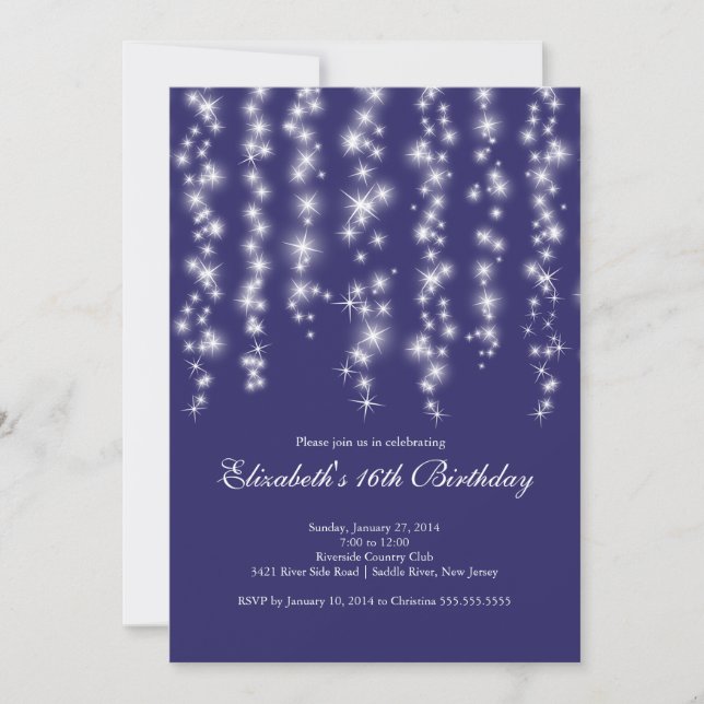 Invitación Dulce azul espumoso moderno Dieciséis cumpleaños (Anverso)