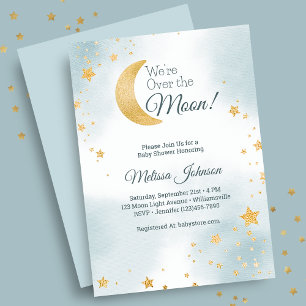 Invitación Dulce Azul Estamos sobre la Luna Niño Baby Shower