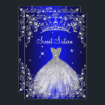 Invitación Dulce azul real 16 fiesta del vestido de perla pla<br><div class="desc">Invitación a los 16 cumpleaños de Tiara Royal Blue Sweet. Diseño elegante de perlas. Por favor tenga en cuenta que todas las imágenes planas no tienen joyas reales.</div>