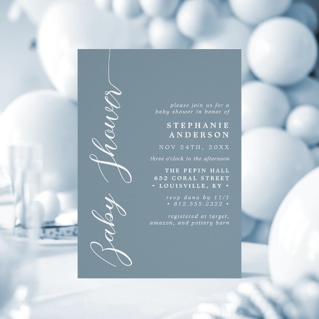 Invitación Dulce Azul Simple Moderno Guión Baby Shower (Subido por el creador)