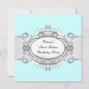 Invitación Dulce azul Verde azulado blanco Dieciséis Fiestas