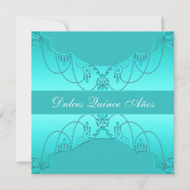 Invitación Dulce azul verde azulado Quince Quinceanera (Anverso)