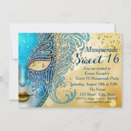 Invitación Dulce azul y oro verde azulado 16 Fiesta de mascar