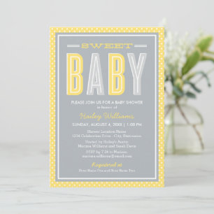 Invitación Dulce Baby Amarillo Gris Tipografía Negrita Baby S