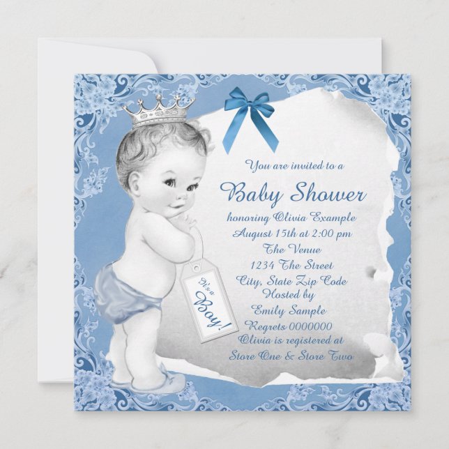 Invitación Dulce Baby Blue Baby Shower (Anverso)