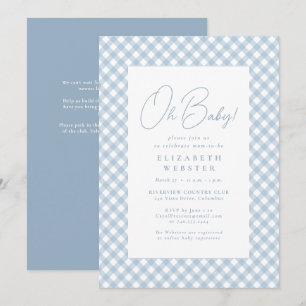 Invitación Dulce baby shower a cuadros azules simple