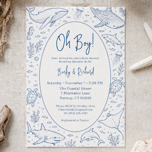 Invitación Dulce Baby Shower Animal Marino Oceánico Minimalis