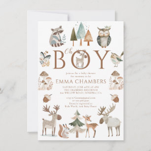 Invitación Dulce Baby Shower Boho Animales del Bosque 