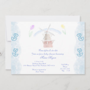 Invitación Dulce Baby Shower de Acuarela de Tulipanes y Molin