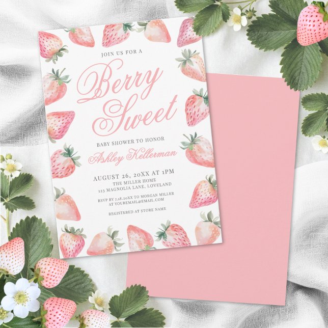 Invitación Dulce Baby Shower de Fresa y Bayas (Strawberry Berry Sweet Baby Shower Invitation)