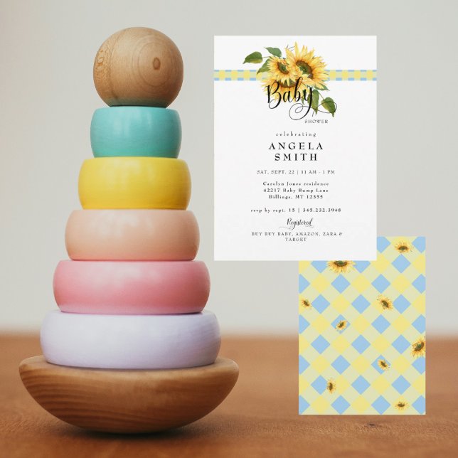 Invitación Dulce Baby Shower de Gingham Amarillo Azul y Giras (Subido por el creador)