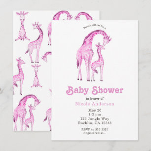 Invitación Dulce Baby Shower de Jirafas Rosadas