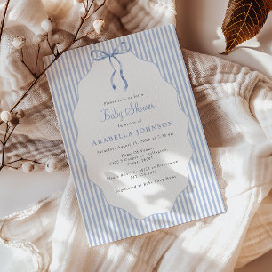 Invitación Dulce Baby Shower de lazo azul a rayas