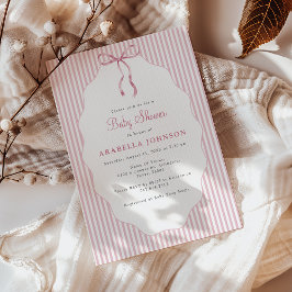 Invitación Dulce Baby Shower de lazo rosa con rayas finas