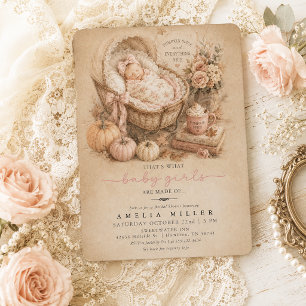 Invitación Dulce Baby Shower de Niña con Especias de Calabaza