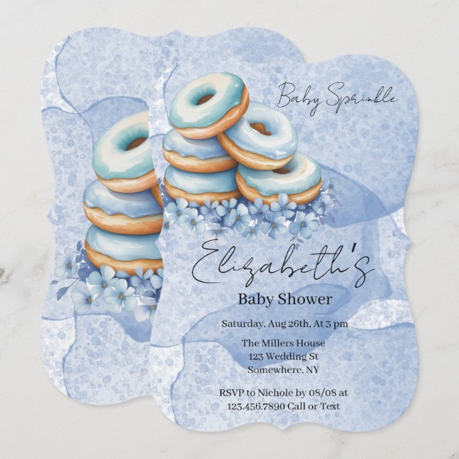 Invitación Dulce Baby Shower de Oh Boy Blue Donuts  (Anverso / Reverso)
