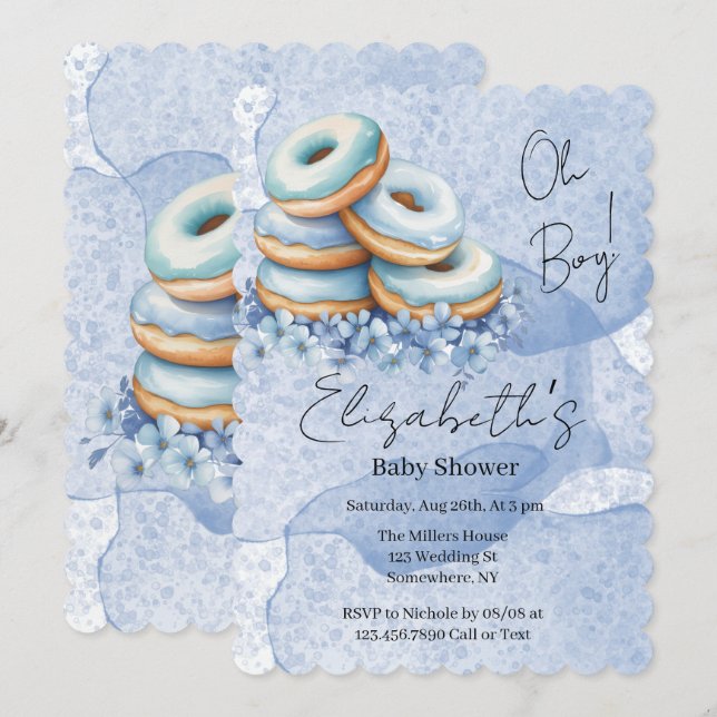 Invitación Dulce Baby Shower de Oh Boy Blue Donuts  (Anverso / Reverso)