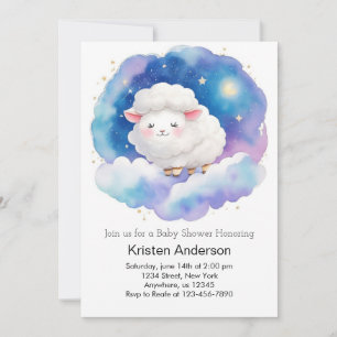 Invitación Dulce Baby Shower de Ovejas en el Cielo Nocturno p