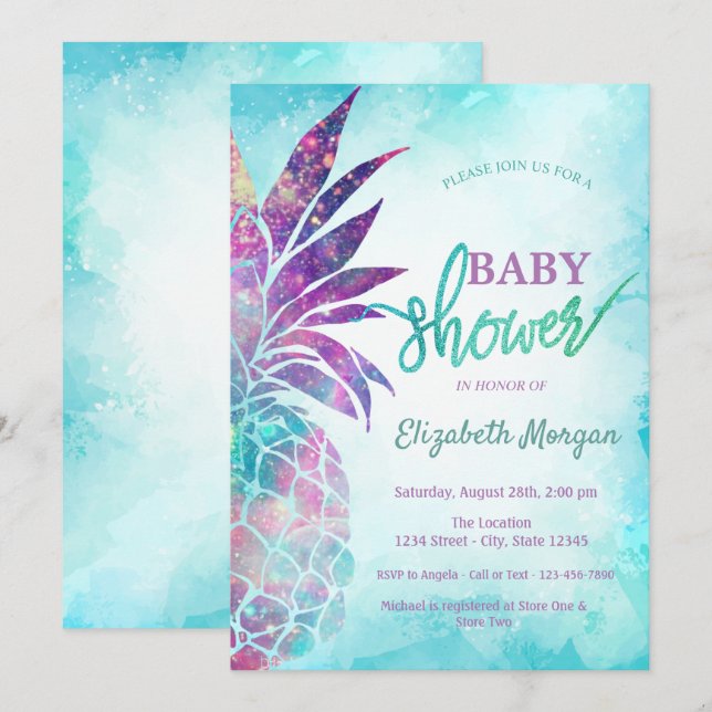 Invitación Dulce Baby Shower de Piña (Anverso / Reverso)