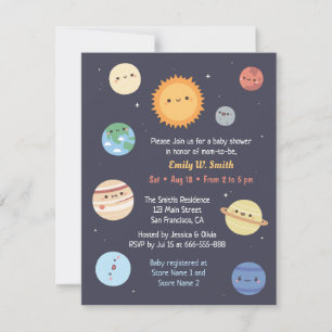 Invitación Dulce Baby Shower del Sistema Solar Sol Planetas E