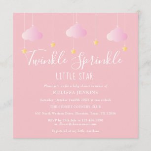 Invitación Dulce Baby Shower Destello Rosa Estrellita