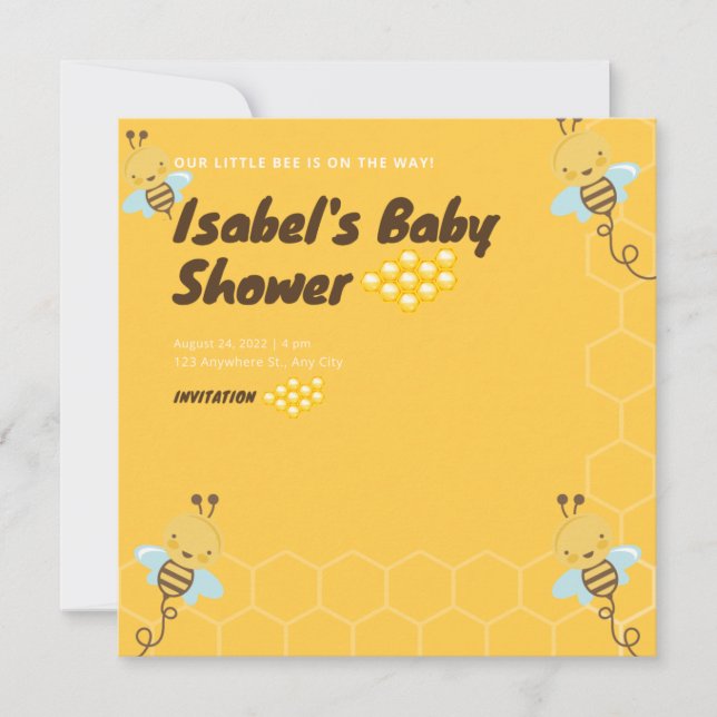 Invitación Dulce Baby Shower dorado amarillo miel de abeja fl (Anverso)