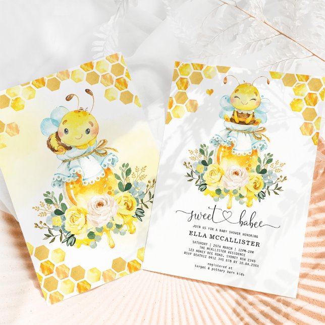 Invitación Dulce Baby Shower dorado amarillo miel de abeja fl (Subido por el creador)