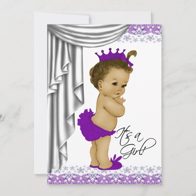 Invitación Dulce Baby Shower Morado y Gris para Bebé (Anverso)