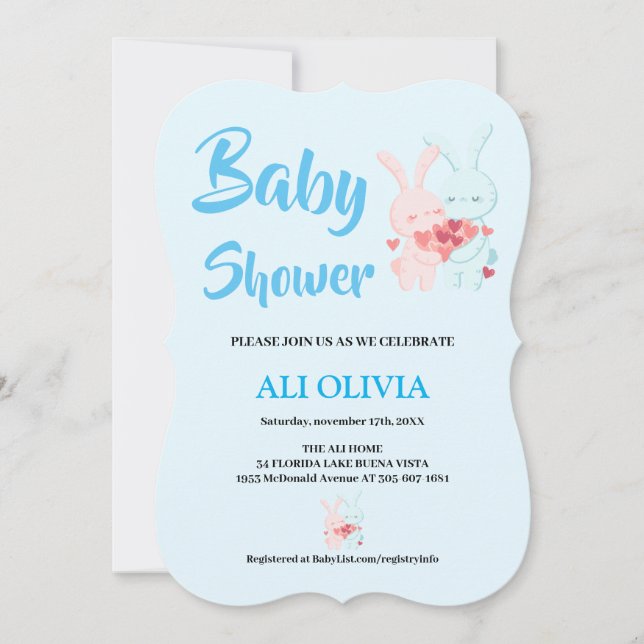 Invitación Dulce baby shower para amantes de los conejos (Anverso)