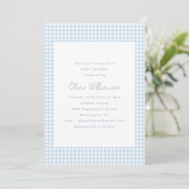 Invitación Dulce Baby Shower Retro Preppy de Cuadros Azul Cla